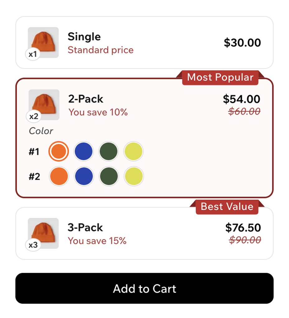 Bundle widget for beanie with color options