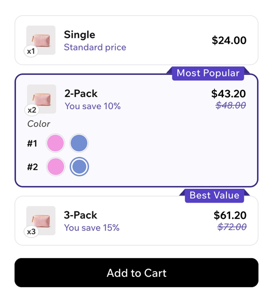 Bundle widget for cosmetic case with variant selector